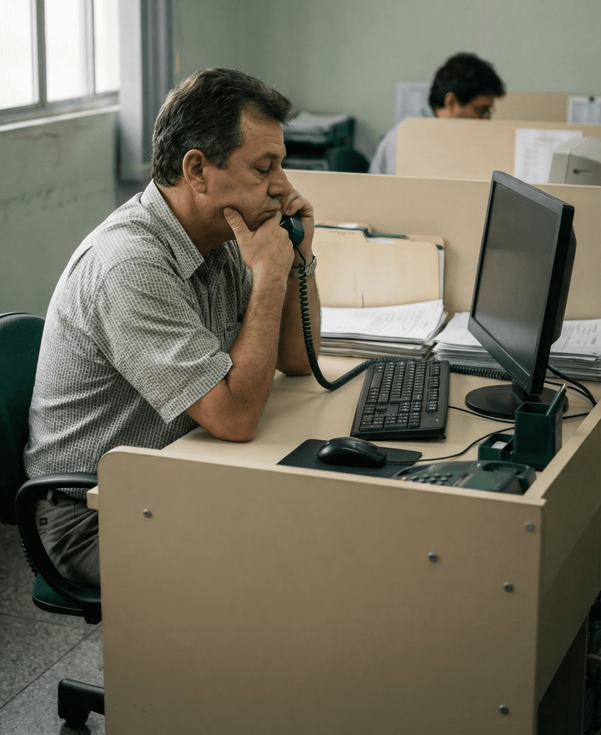 Contador ao telefone atendendo clientes